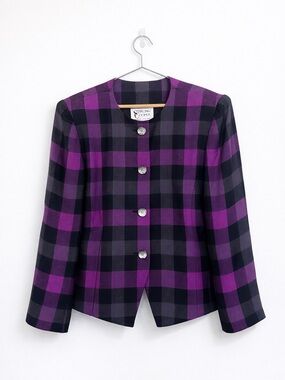 Vintage Stirling Cooper Plaid Blazer Purple Black Size 14